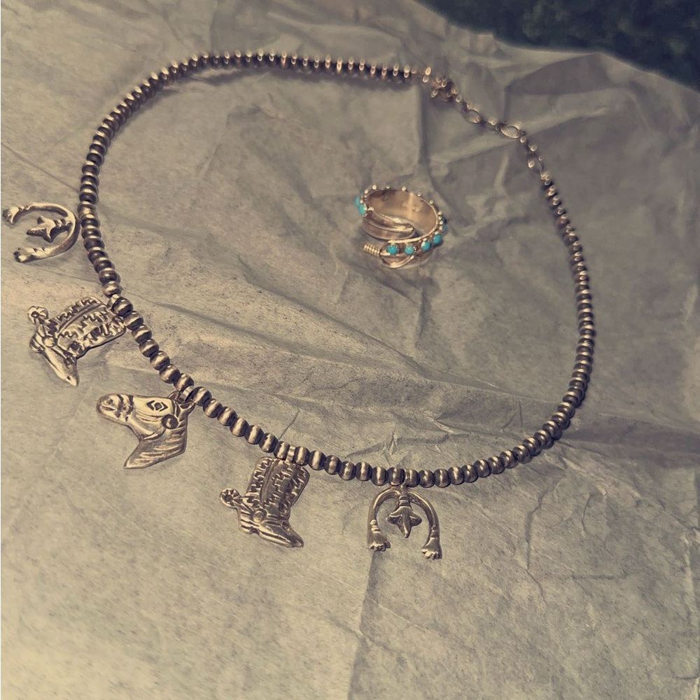 Silver Charm Necklace and Ring Set